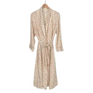 April Cornell Floral Long Robe Pockets Cotton Henrietta Dressing Gown Size L EUC